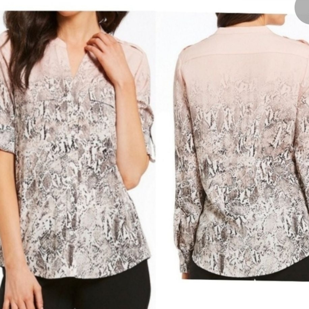 Calvin Klein Snakeskin Ombre Button Up Blouse Size Large